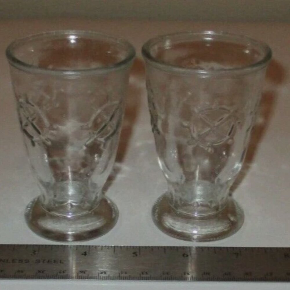 Clear Captain’s Wheel Glasses Jelly Jar 2 Pc Set 1970's Vintage Nautical Boating